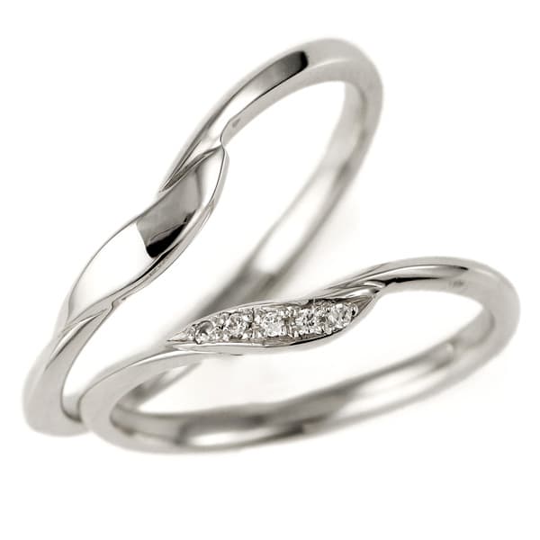 【2本セット】プラチナ ダイヤモンド V字リング 結婚指輪　マリッジリング