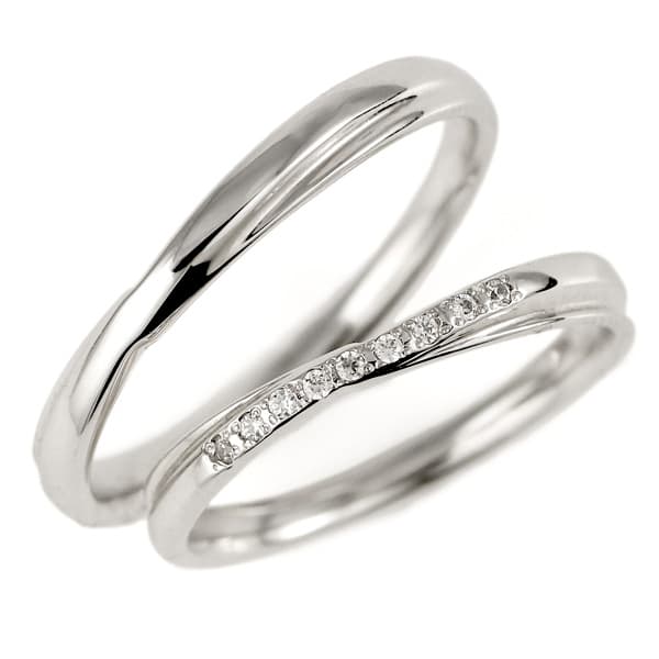 【2本セット】プラチナ ダイヤモンド クロス リング 結婚指輪 マリッジリング