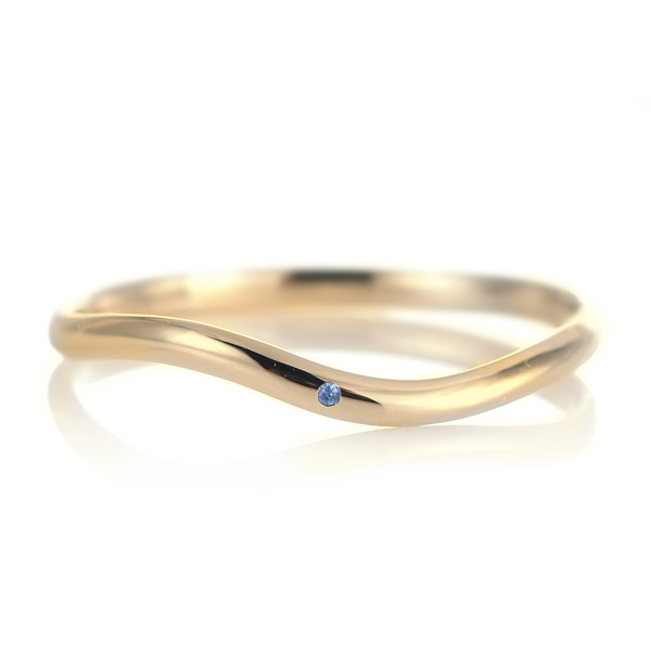 結婚指輪 マリッジリング 18金 ゴールド 甲丸 ウェーブ 天然石 サファイア