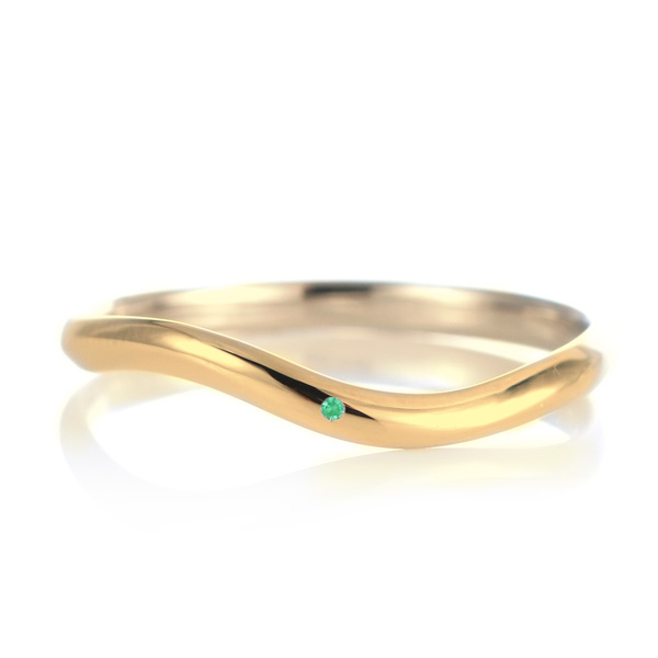 結婚指輪 マリッジリング 18金 ゴールド 甲丸 ウェーブ 天然石 エメラルド