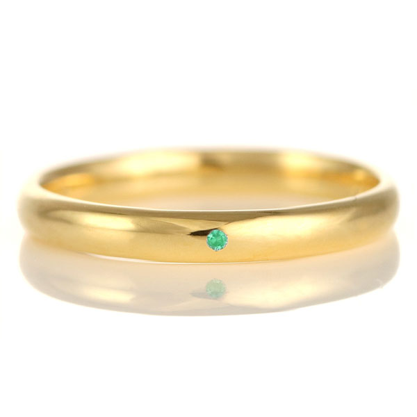 結婚指輪 マリッジリング 18金 ゴールド 甲丸 天然石 エメラルド