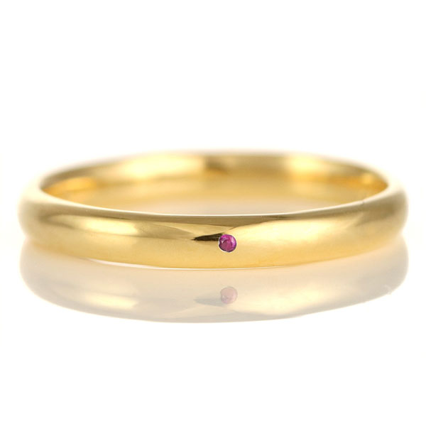 結婚指輪 マリッジリング 18金 ゴールド 甲丸 天然石 ルビー