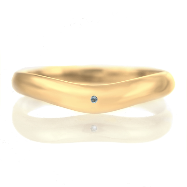 結婚指輪 マリッジリング 18金 ゴールド 甲丸 V字 天然石 ブルートパーズ