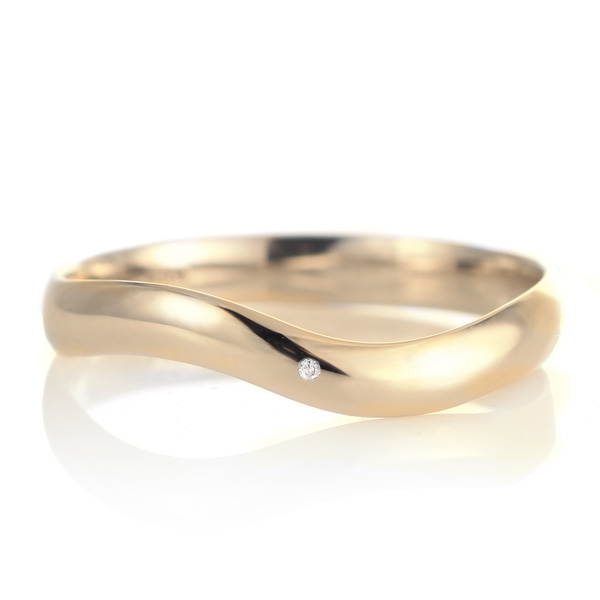 結婚指輪 マリッジリング 18金 ゴールド 甲丸 ウェーブ 天然石 ダイヤモンド
