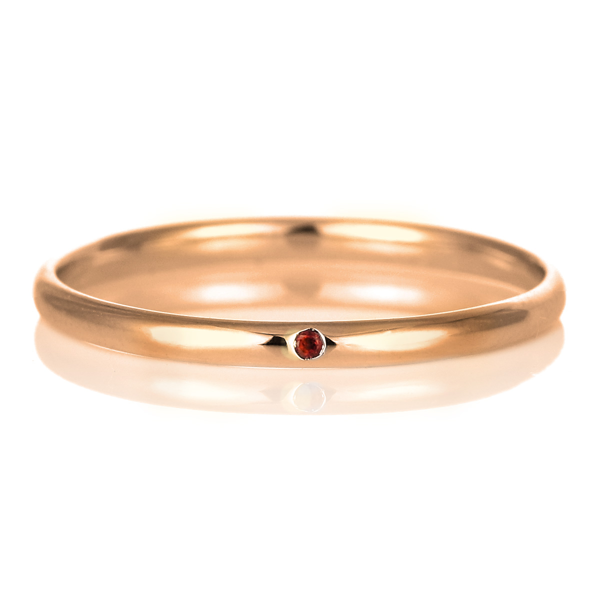 結婚指輪 マリッジリング 18金 ピンクゴールド 甲丸 天然石 ガーネット