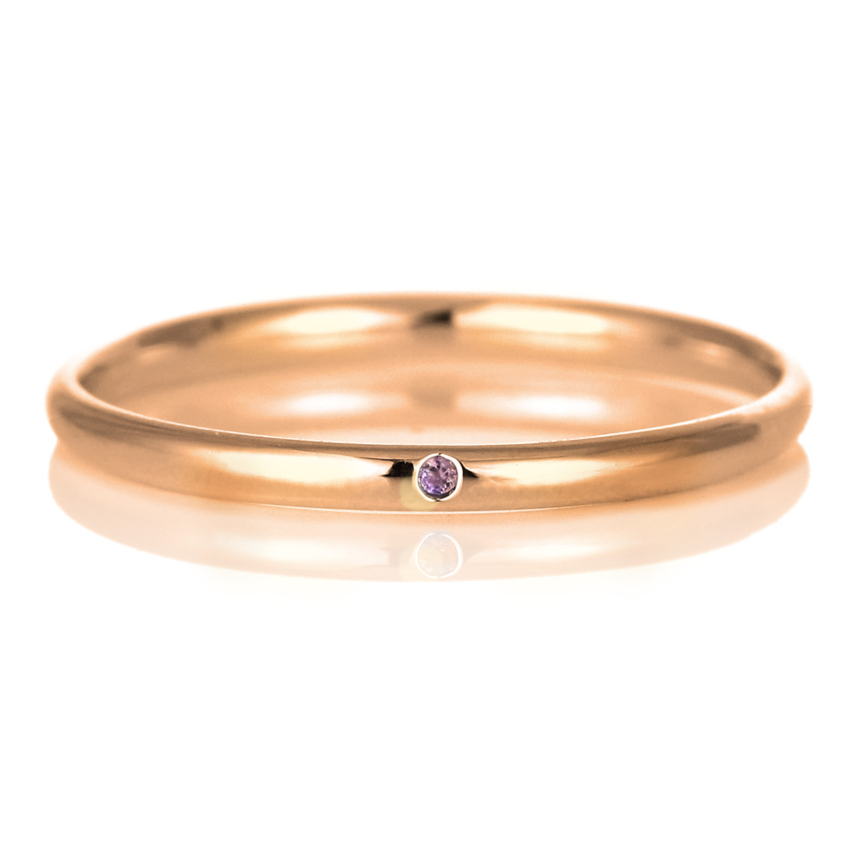結婚指輪 マリッジリング 18金 ピンクゴールド 甲丸 天然石 アメジスト