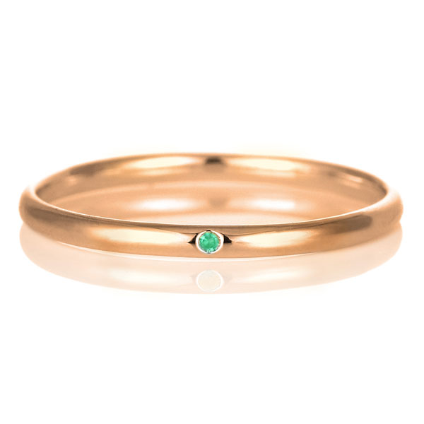 結婚指輪 マリッジリング 18金 ピンクゴールド 甲丸 天然石 エメラルド