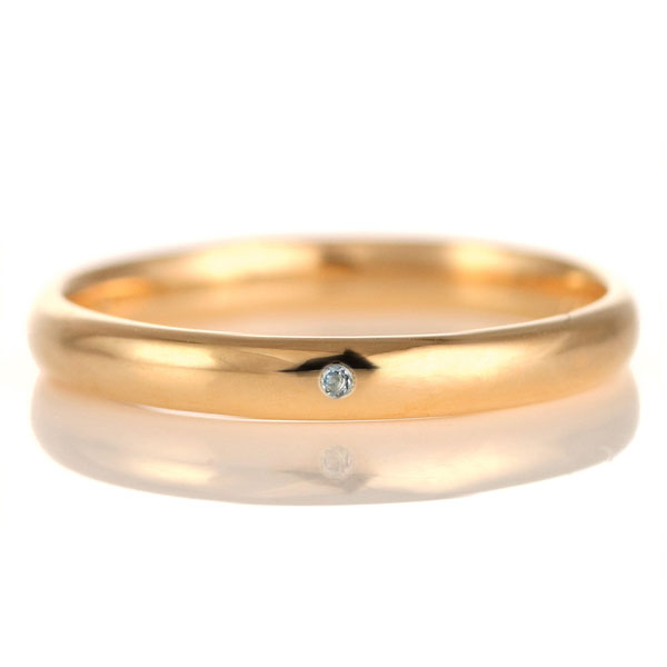 結婚指輪 マリッジリング 18金 ピンクゴールド 甲丸 天然石 アクアマリン
