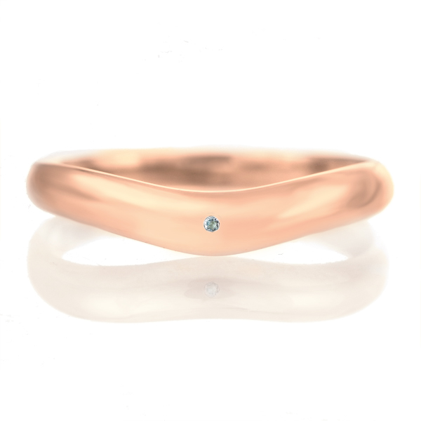 結婚指輪 マリッジリング 18金 ピンクゴールド 甲丸 V字 天然石 アクアマリン