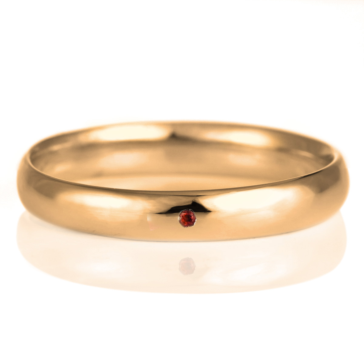 結婚指輪 マリッジリング 18金 ピンクゴールド 甲丸 天然石 ガーネット
