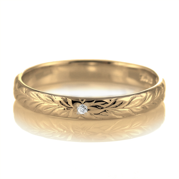 ハワイアンジュエリー マリッジリング 結婚指輪 ダイヤモンド リング K18イエローゴールド マイレ3mm