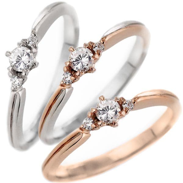 ダイヤモンド リング 婚約指輪 プラチナ エンゲージリング 一粒 ストレート 18金 K18ピンクゴールド