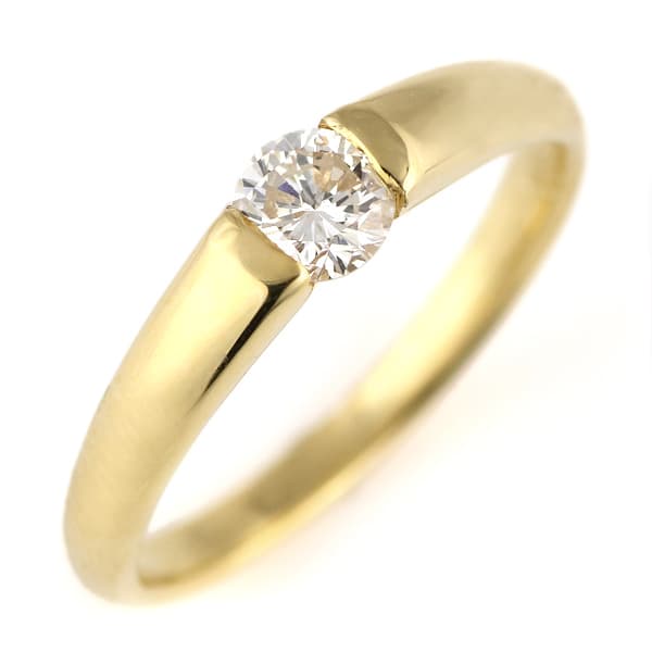 【鑑定書付】イエローゴールド 伏せ込み 一粒ダイヤモンド リング 婚約指輪 エンゲージリング