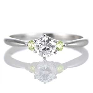 プラチナ ペリドット×ダイヤモンド リング 婚約指輪 エンゲージリング