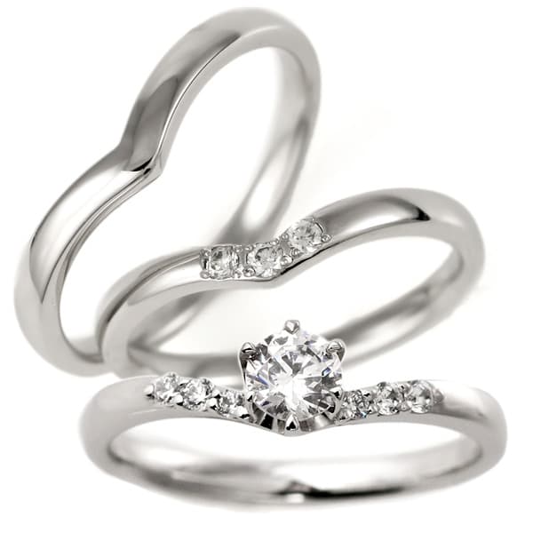 【鑑定書付】婚約指輪&結婚指輪 3本セットリングプラチナ ダイヤモンド リング