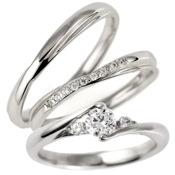 【鑑別書付】婚約指輪&結婚指輪 3本セットリングプラチナ ダイヤモンド リング
