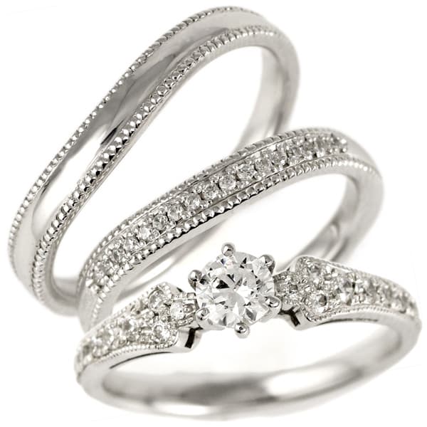 鑑別書付】婚約指輪&結婚指輪 3本セットリングプラチナ ダイヤモンド 