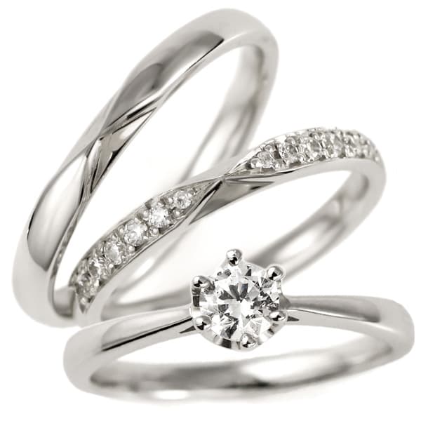 【鑑定書付】婚約指輪&結婚指輪 3本セットリングプラチナ ダイヤモンド リング