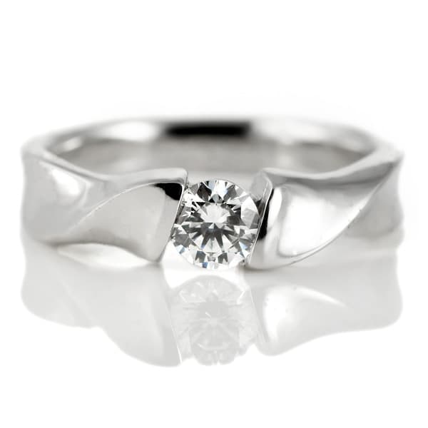 【鑑定書付】 プラチナ 一粒 ダイヤモンド 幅広 リング 婚約指輪 エンゲージリング