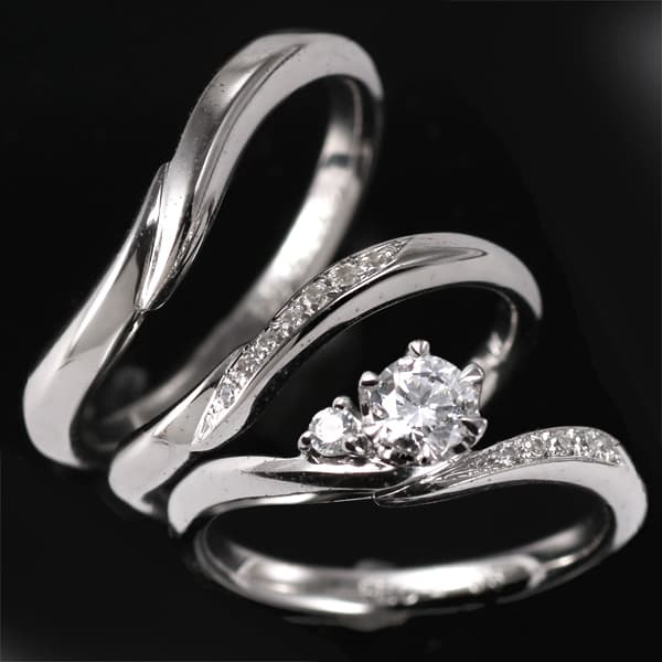 【鑑定書付】婚約指輪&結婚指輪 3本セット プラチナ ダイヤモンド リング