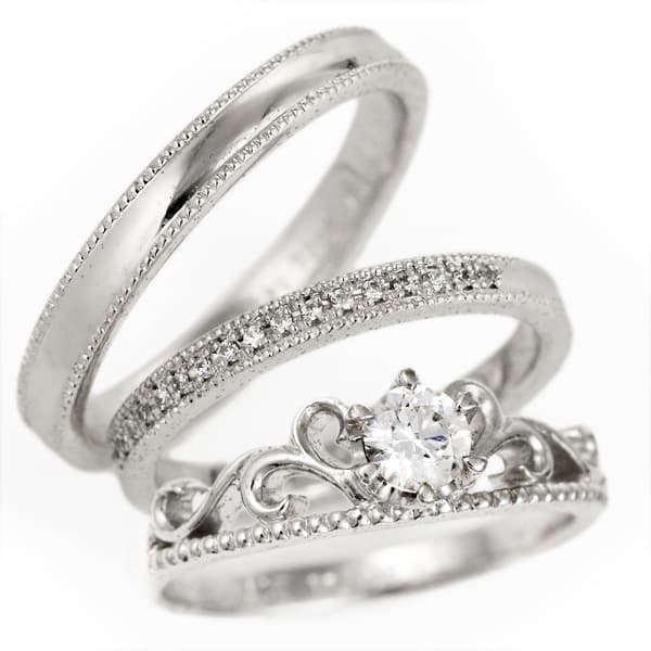 【鑑定書付】婚約指輪&結婚指輪 3本セット プラチナ ダイヤモンド リング