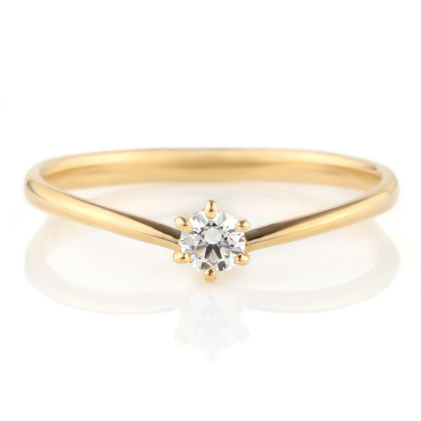 K18イエローゴールド ダイヤモンド エンゲージリング 婚約指輪 V字