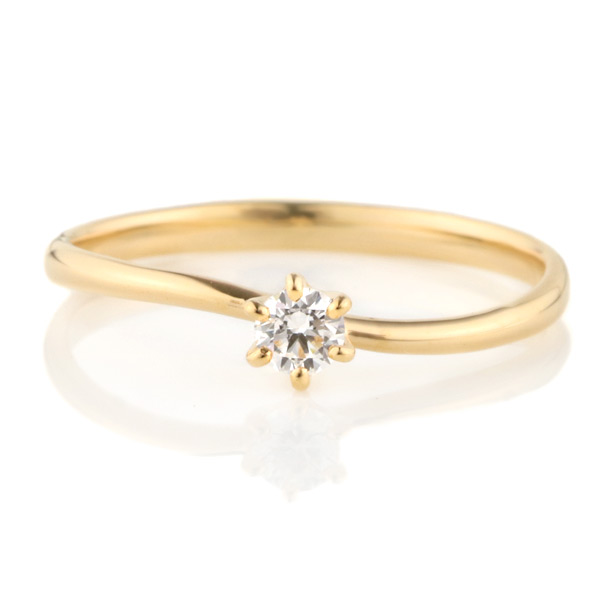 K18イエローゴールド ダイヤモンド エンゲージリング 婚約指輪 ウェーブ