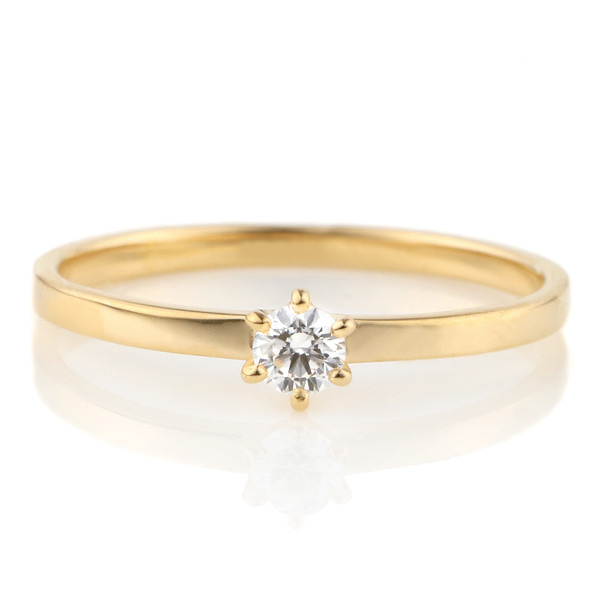 K18イエローゴールド ダイヤモンド エンゲージリング 婚約指輪 平打ち