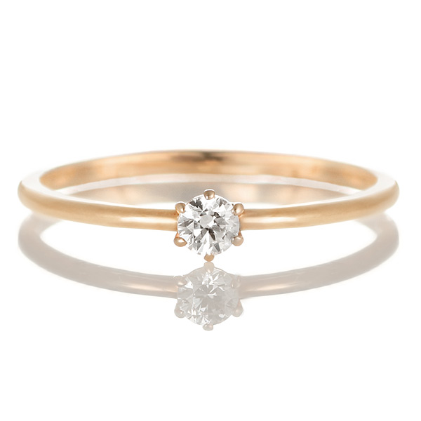 K18ピンクゴールド ダイヤモンド エンゲージリング 婚約指輪 ソリティア