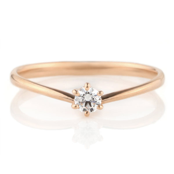 K18ピンクゴールド ダイヤモンド エンゲージリング 婚約指輪 V字