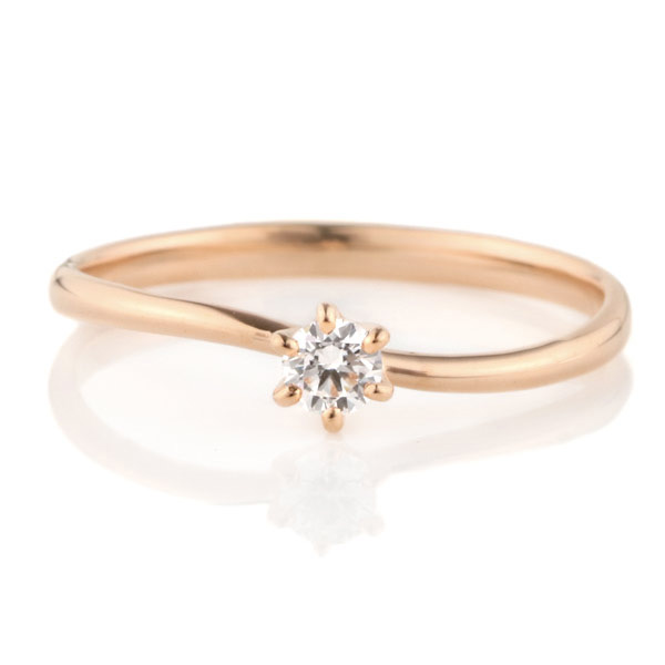 K18ピンクゴールド ダイヤモンド エンゲージリング 婚約指輪 ウェーブ