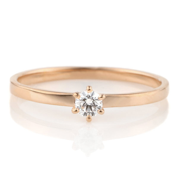 K18ピンクゴールド ダイヤモンド エンゲージリング 婚約指輪 平打ち