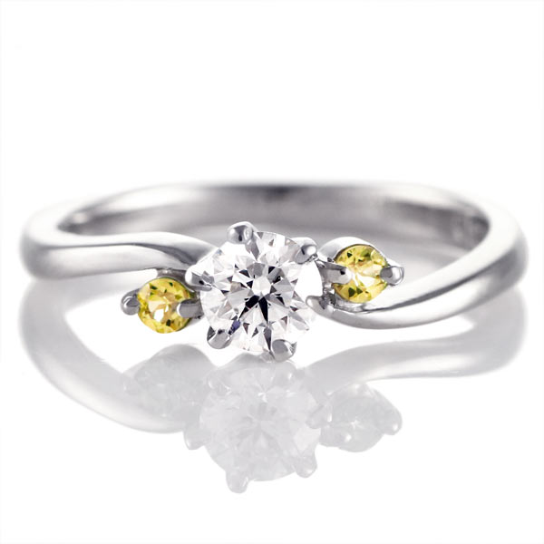 エンゲージリング 婚約指輪 ダイヤモンドプラチナリング シトリン