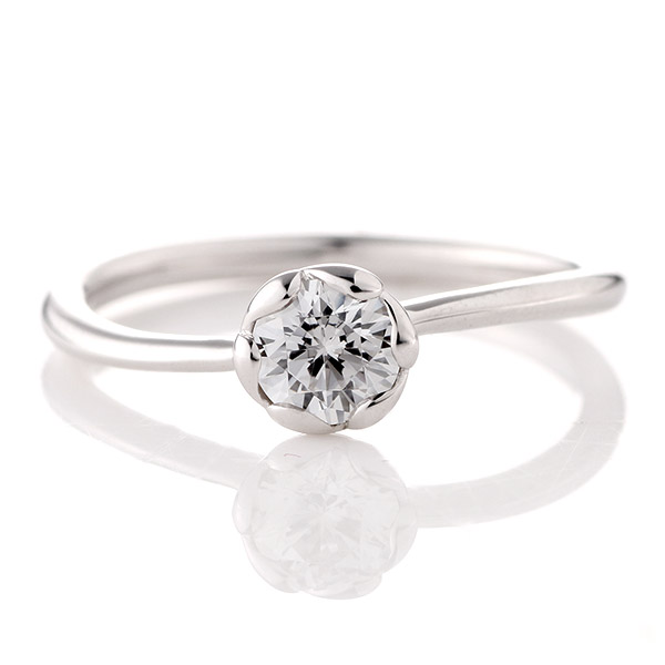 プラチナ ダイヤモンド フラワー ウェーブ エンゲージリング 婚約指輪
