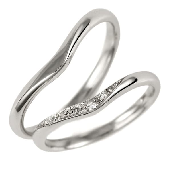 【2本セット】プラチナ ダイヤモンド V字リング 結婚指輪　マリッジリング