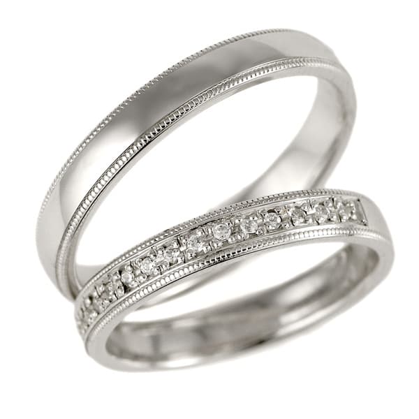 【2本セット】プラチナ ダイヤモンド ミル打ち リング 結婚指輪 マリッジリング