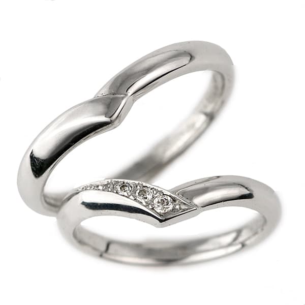【2本セット】 プラチナ ダイヤモンド V字リング 結婚指輪 マリッジリング