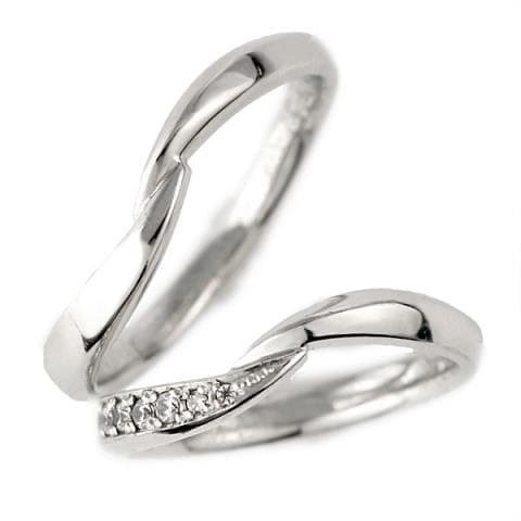 【2本セット】 プラチナ ダイヤモンド V字 リング 結婚指輪 マリッジリング
