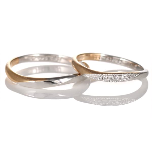 【2本セット】 プラチナ ピンクゴールド ダイヤモンド リング 結婚指輪 マリッジリング