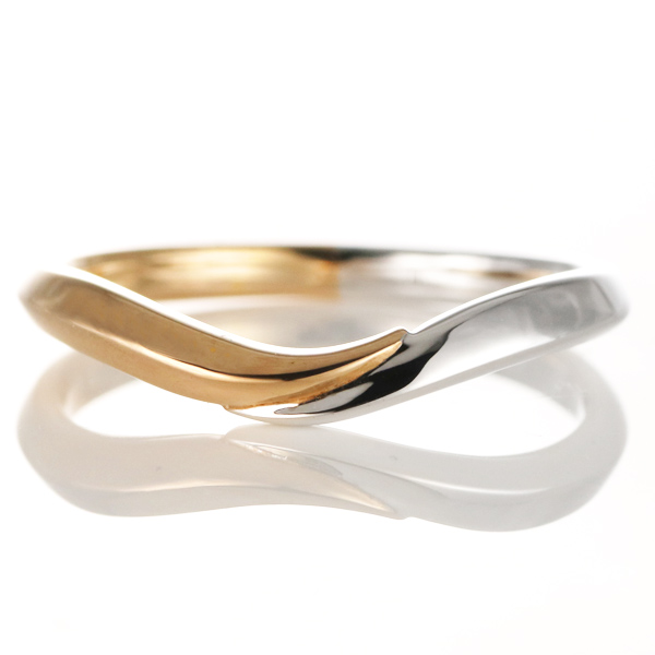 プラチナ K18ピンクゴールド リング 結婚指輪 マリッジリング ペアリング V字