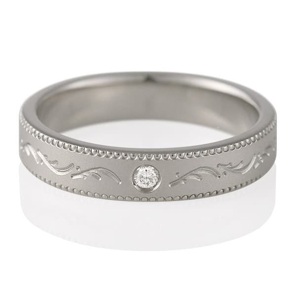 ミル打ち ダイヤモンド プラチナ 結婚指輪 マリッジリング 刻印