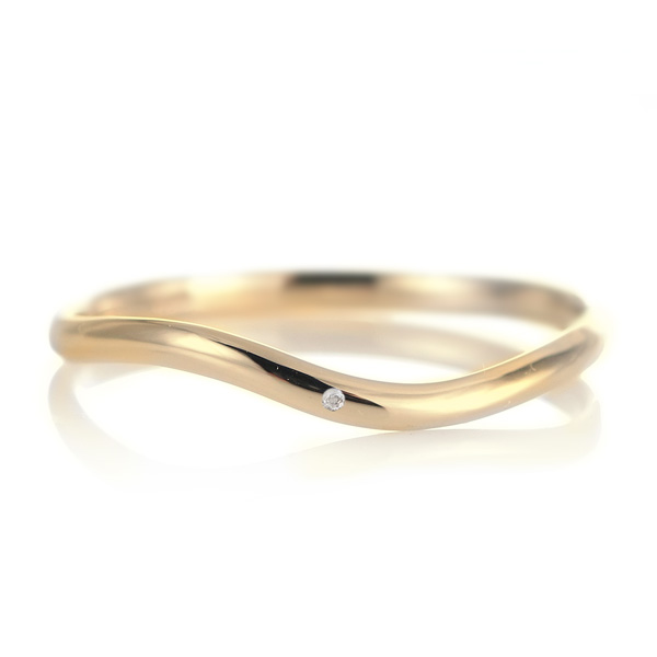 結婚指輪 マリッジリング 18金 ゴールド 甲丸 ウェーブ 天然石 ムーンストーン