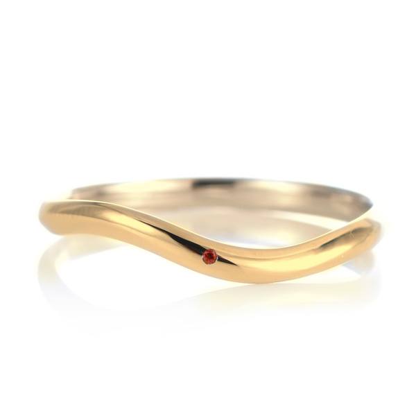 結婚指輪 マリッジリング 18金 ゴールド 甲丸 ウェーブ 天然石 ガーネット