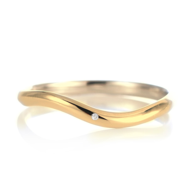 結婚指輪 マリッジリング 18金 ゴールド 甲丸 ウェーブ 天然石 ダイヤモンド