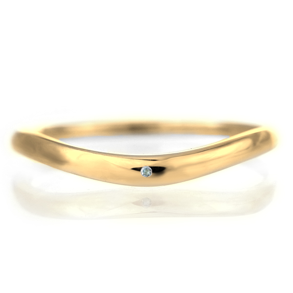 結婚指輪 マリッジリング 18金 ゴールド 甲丸 V字 天然石 アクアマリン