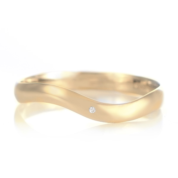 結婚指輪 マリッジリング 18金 ゴールド つや消し マット 甲丸 ウェーブ 天然石 ダイヤモンド