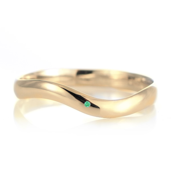 結婚指輪 マリッジリング 18金 ゴールド 甲丸 ウェーブ 天然石 エメラルド