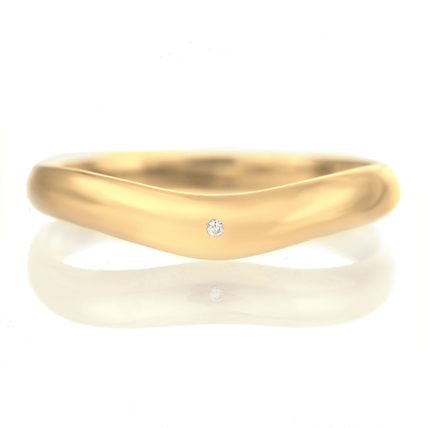結婚指輪 マリッジリング 18金 ゴールド つや消し マット 甲丸 V字 天然石 ダイヤモンド