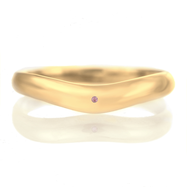 結婚指輪 マリッジリング 18金 ゴールド 甲丸 V字 天然石 ピンクトルマリン
