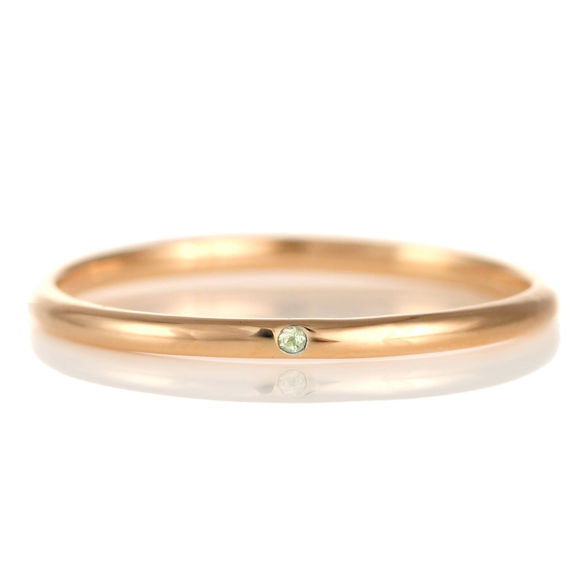 結婚指輪 マリッジリング 18金 ピンクゴールド 甲丸 天然石 ペリドット